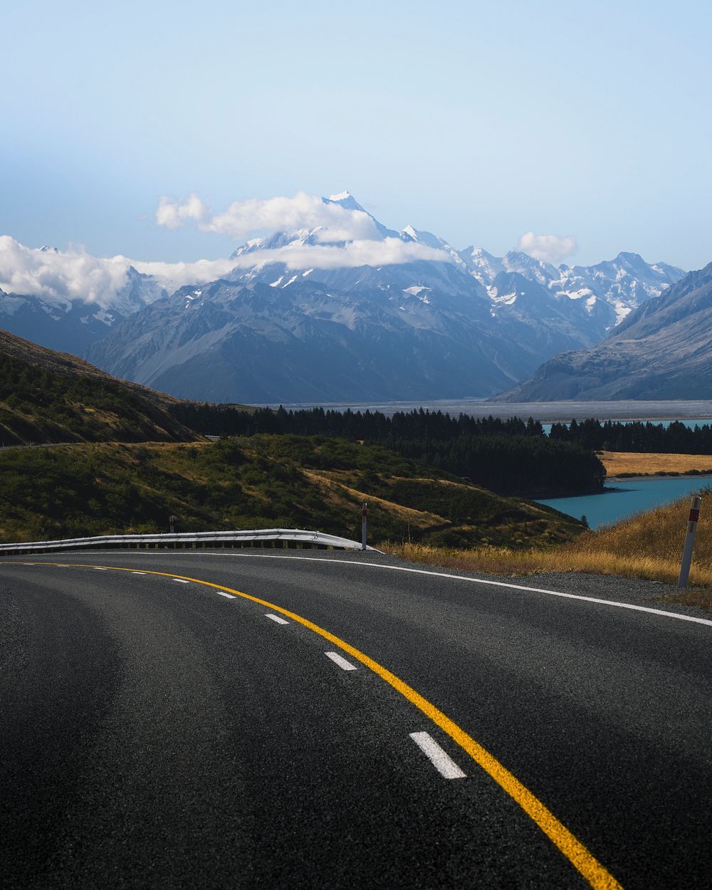 Beautiful view of a road leading to Mount Cook, New Zealand