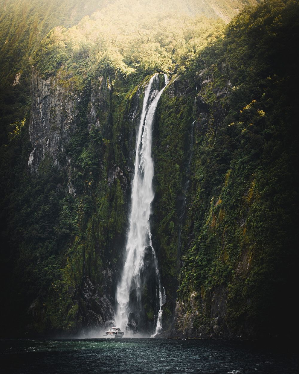 Beautiful Stirling Falls in Milford Sound, New Zealand