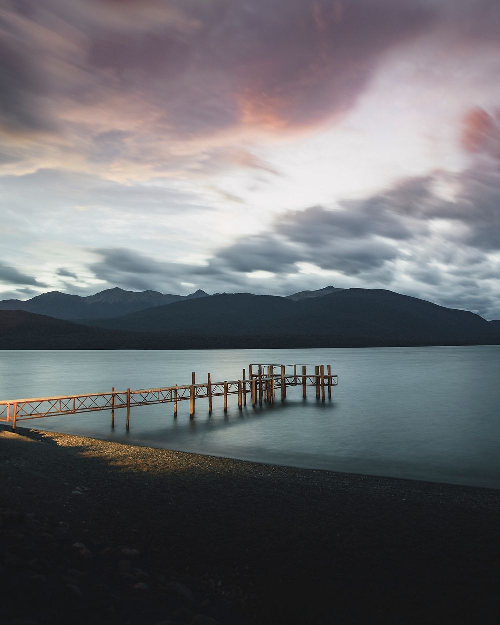 Sunset at the Te Anau pier in New Zealand