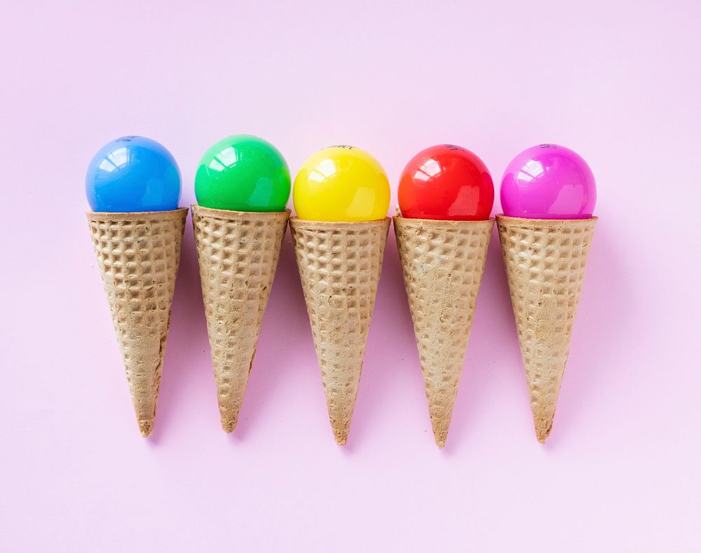 Different colored ice cream cones