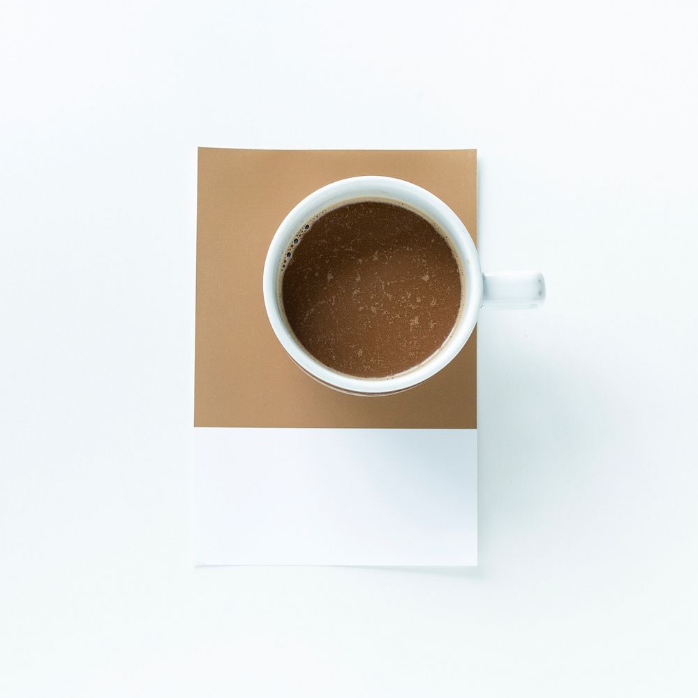 Aerial view of a cup of dark coffee
