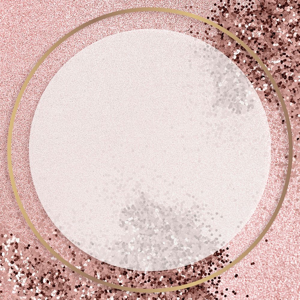 Gold shimmering round frame design element on a pink background