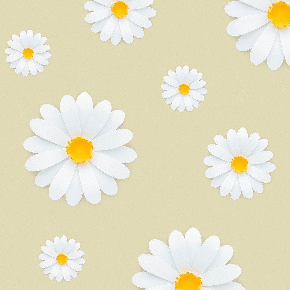 White daisy pattern on pale yellow background