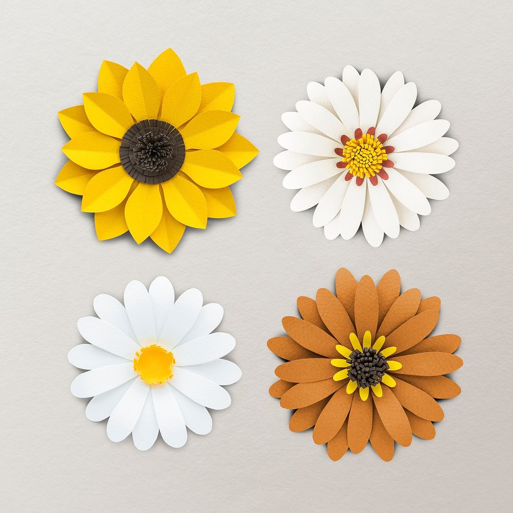 White and yellow flower paper craft set