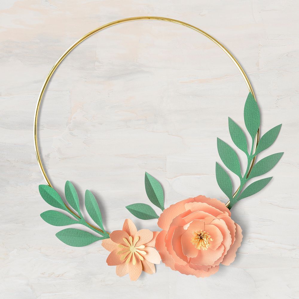 Round paper craft flower wreath, Premium PSD - rawpixel