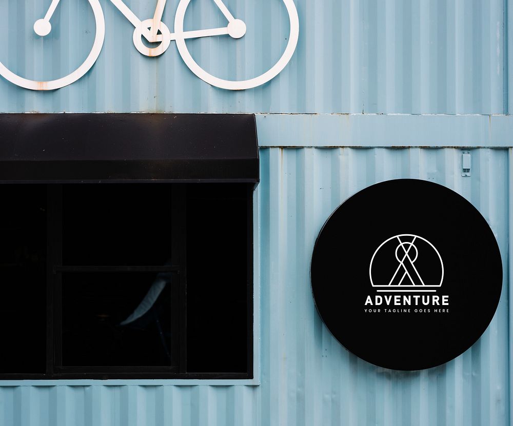 Shop front mockup with a decorative bicycle motif