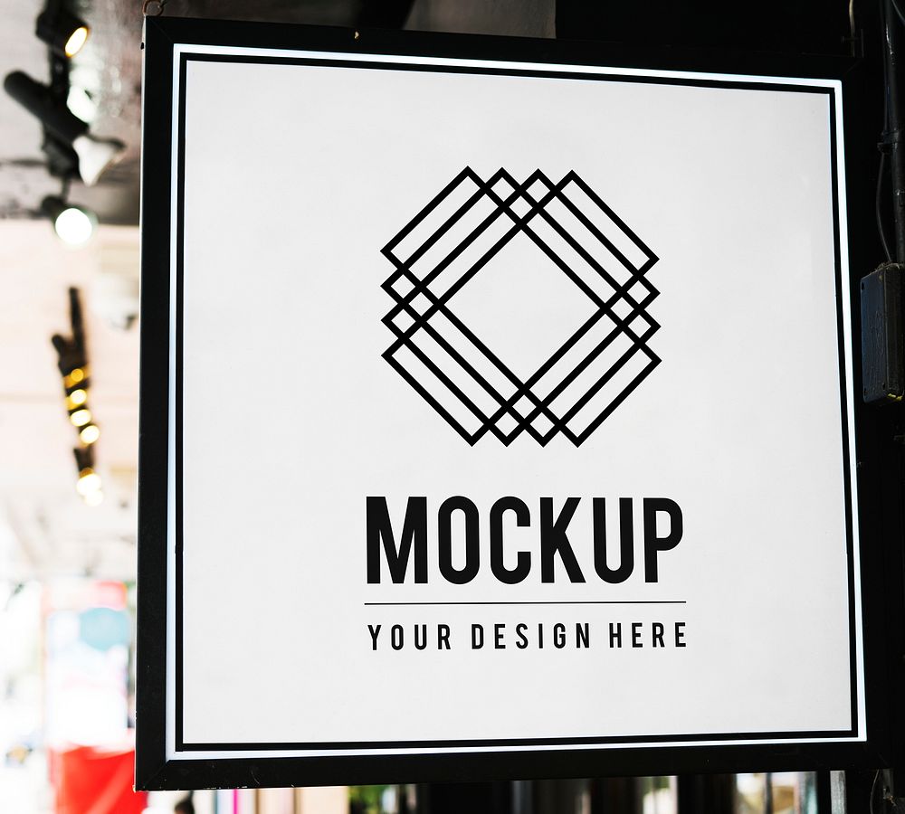 Minimal shop sign mockup with geometric design