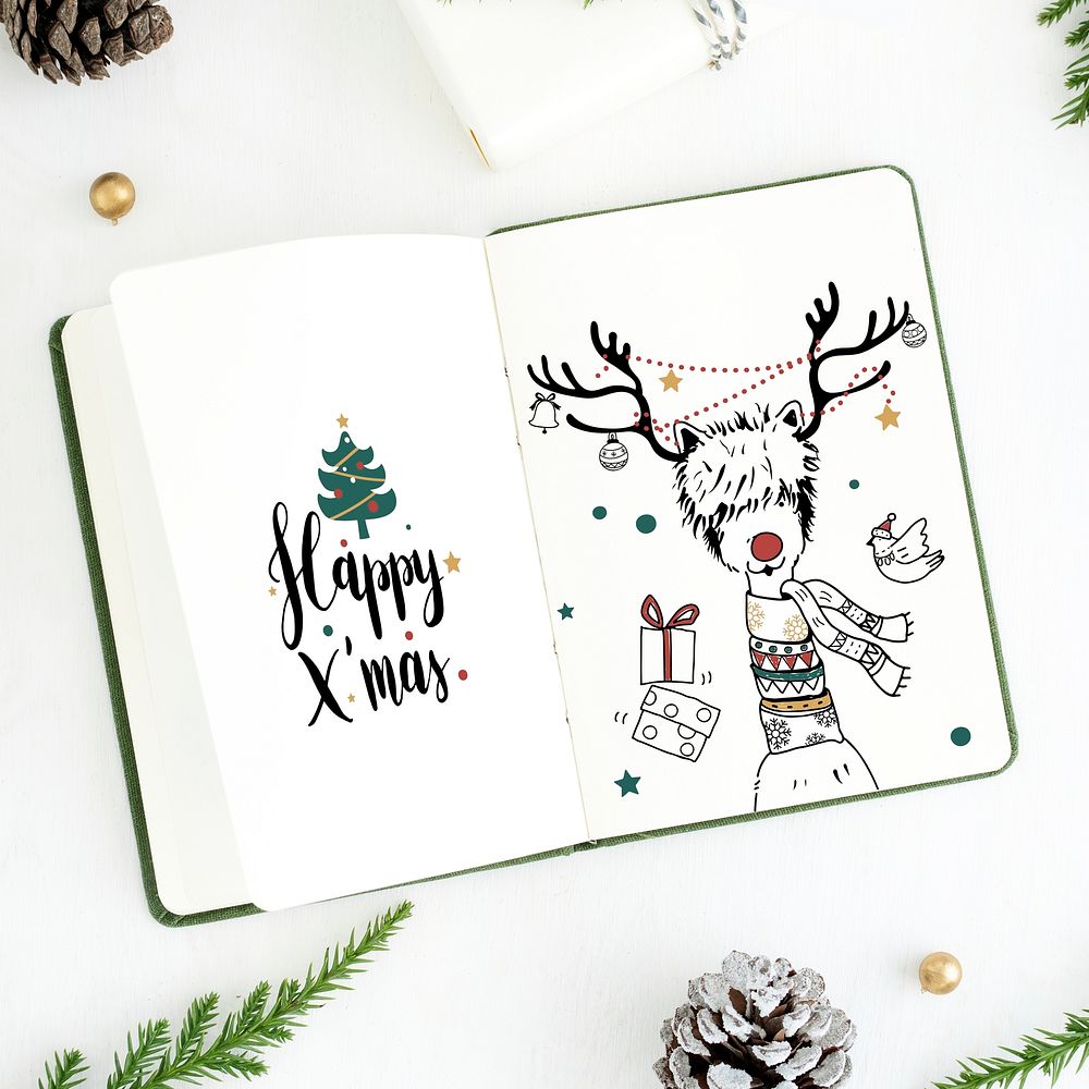 Christmas illustrations in a notebook mockup