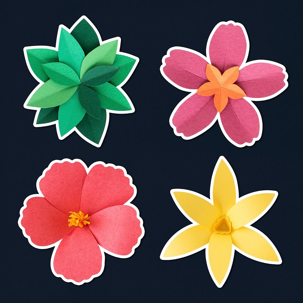 3D paper flower sticker psd set