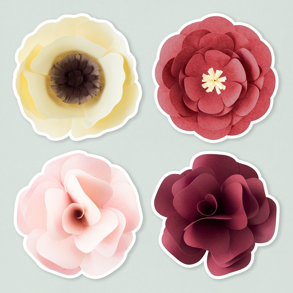 Papercraft flower sticker psd set