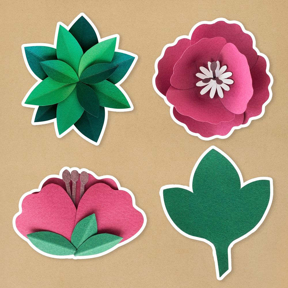 Poppy and leaf sticker paper craft set