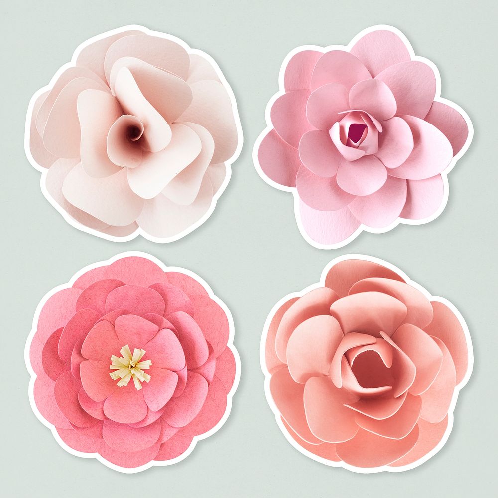 Pink rose sticker paper craft set