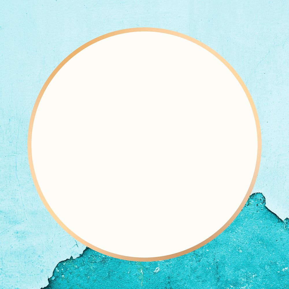 Psd round gold frame on a turquoise background
