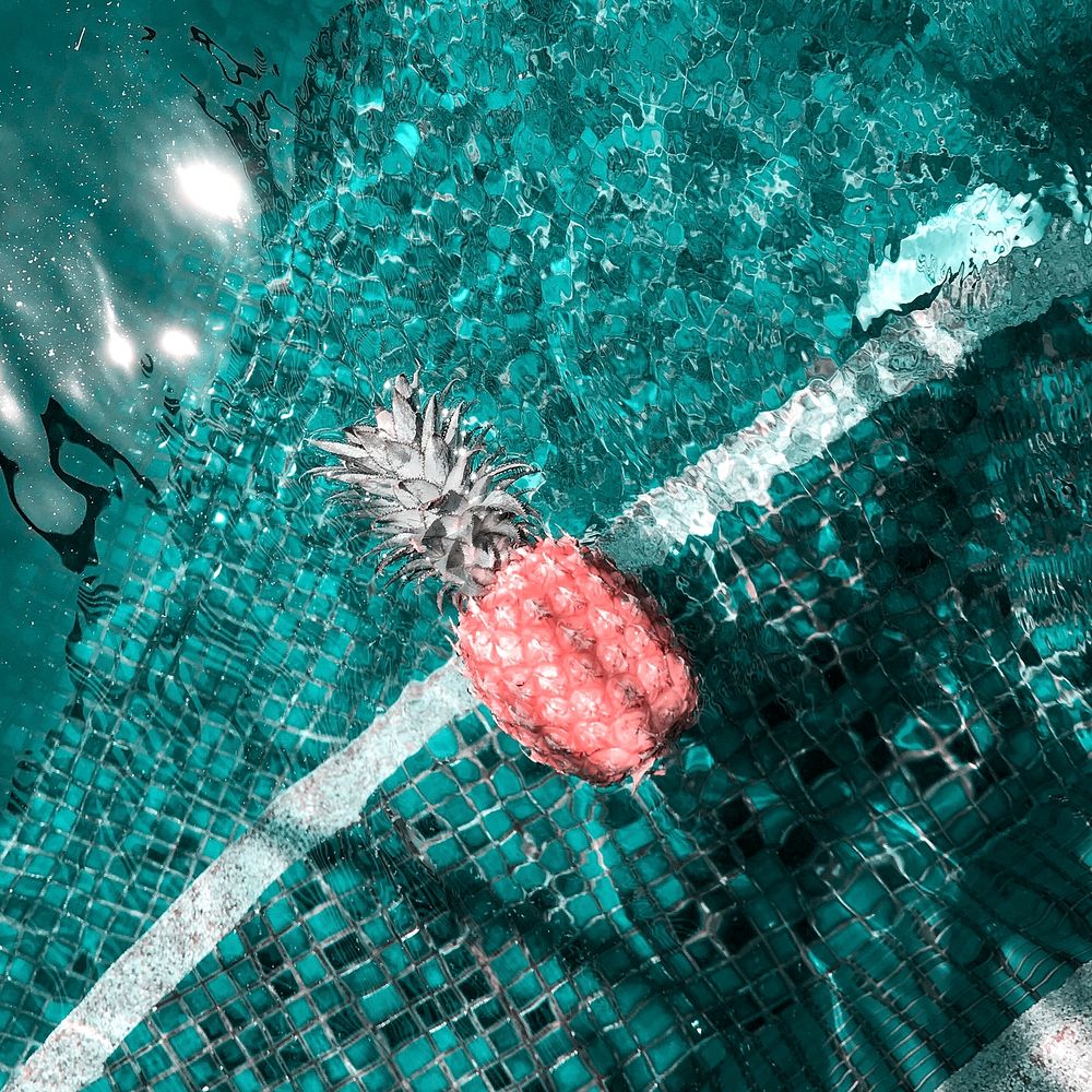 Tropical pineapple floating in the pool