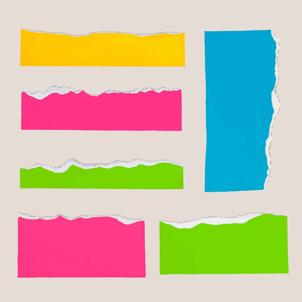 DIY ripped paper craft vector in colorful style set