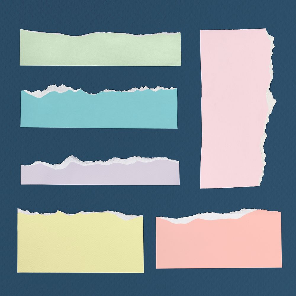 Handmade torn paper craft psd in pastel colors set
