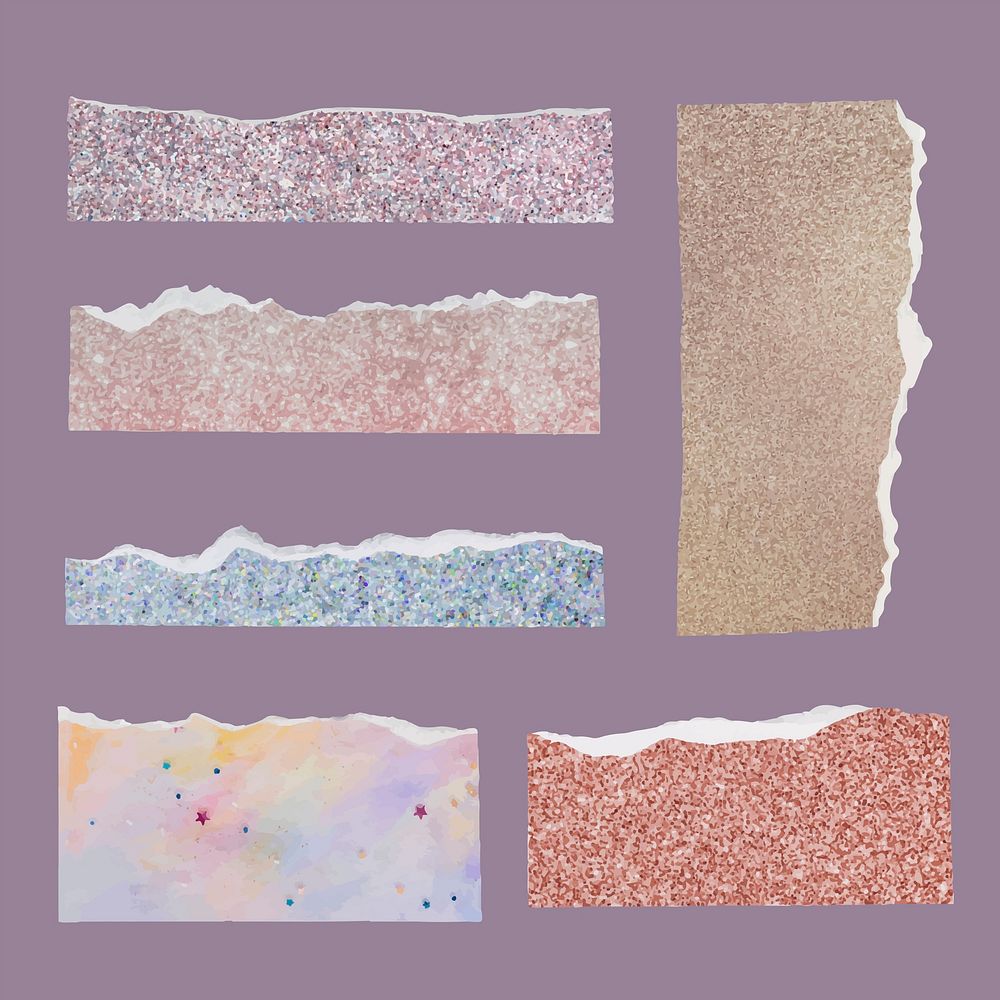 DIY ripped paper craft vector in glittery style set