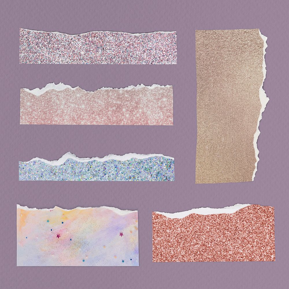 DIY ripped paper craft psd in glittery style set