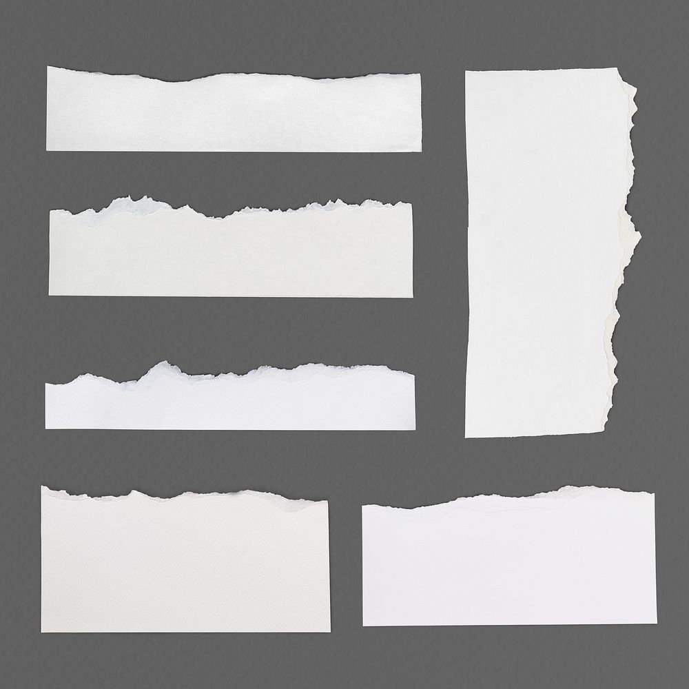 Handmade torn paper craft psd in white minimal style set