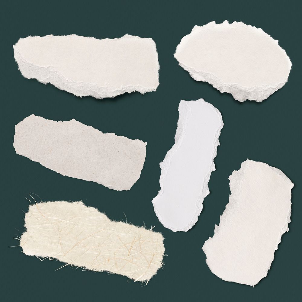 Handmade torn paper craft psd in white minimal style set
