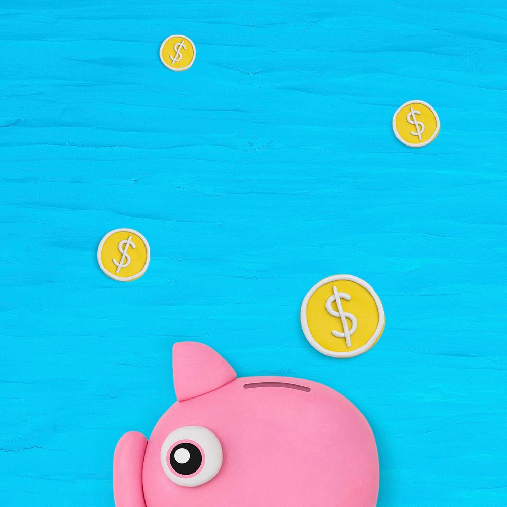 Piggy bank finance background DIY dry clay creative art for kids
