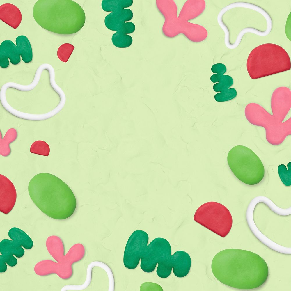Kids clay patterned frame psd on green textured background creative craft for kids