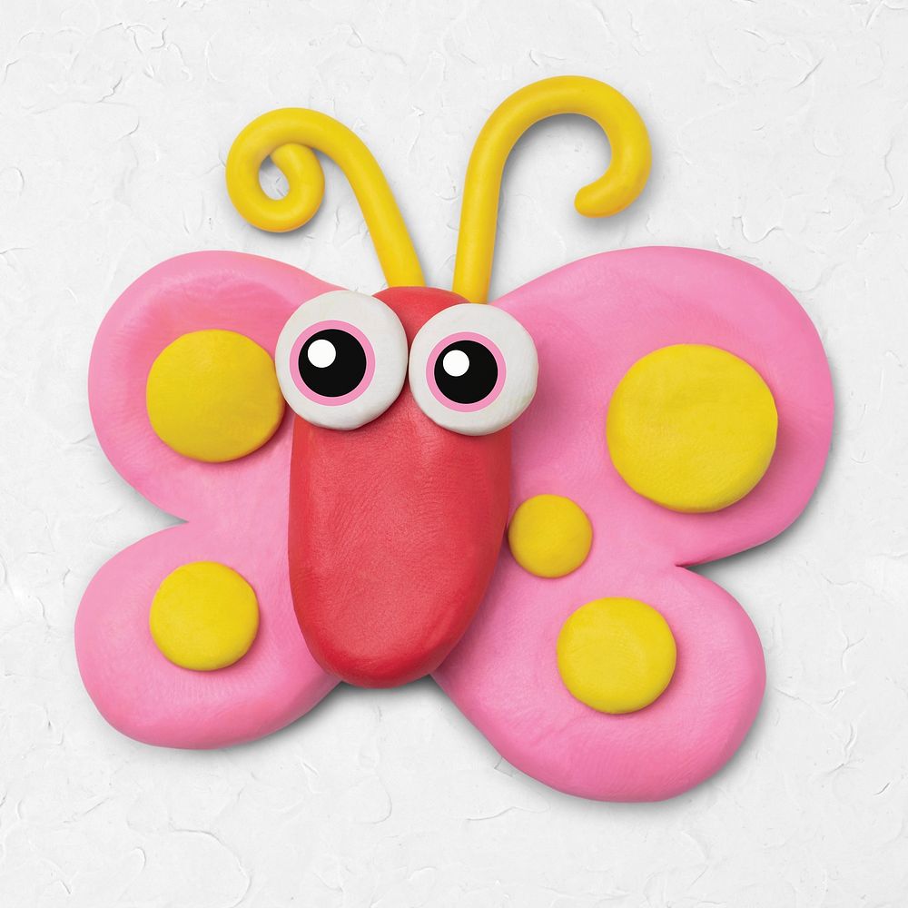 Cute butterfly animal clay psd colorful character creative craft for kids