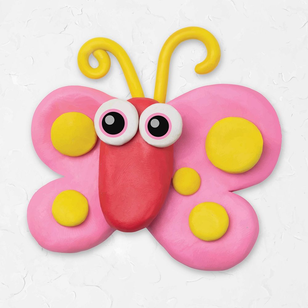 Cute butterfly animal clay vector colorful character creative craft for kids