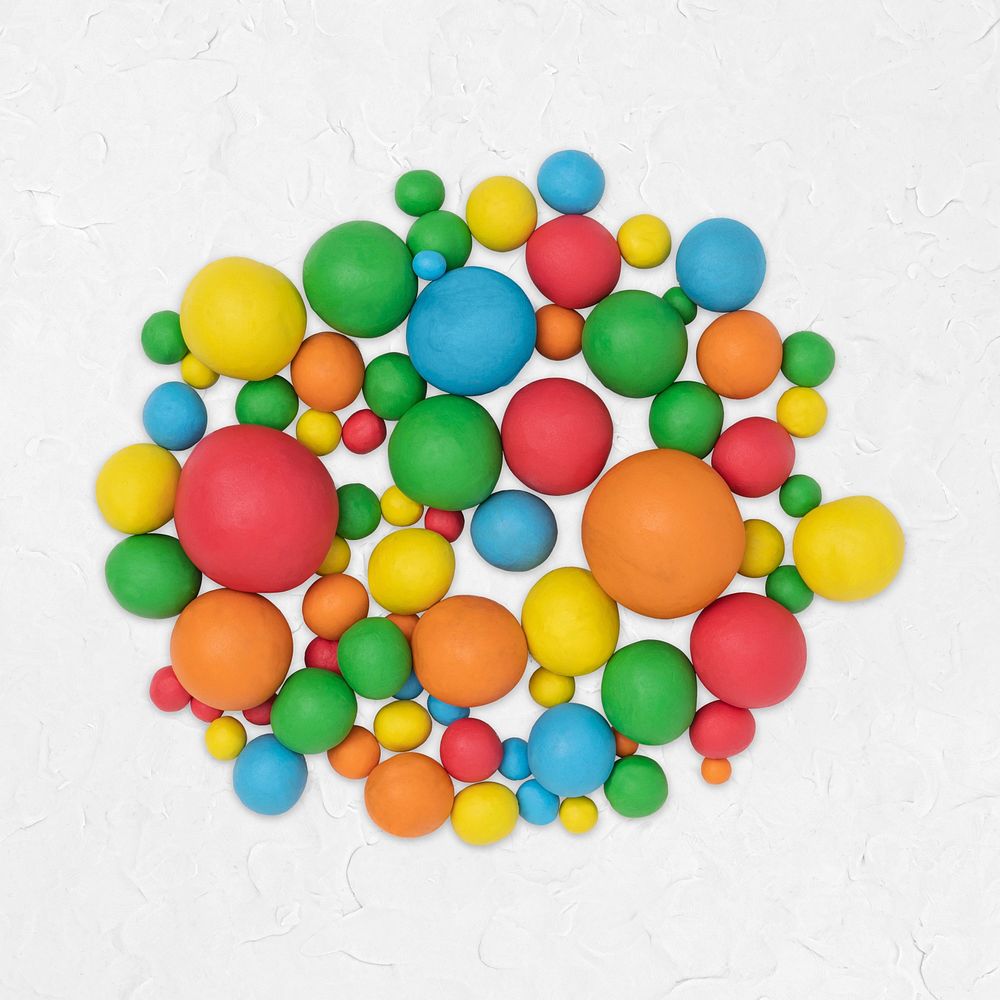Colorful dry clay balls psd handmade creative art for kids