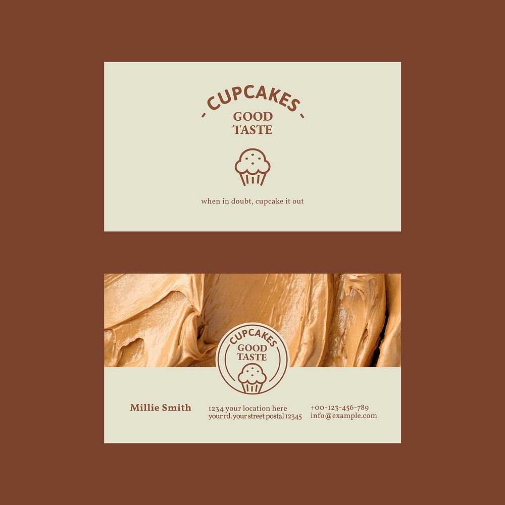 Bakery business card template psd in beige with frosting texture