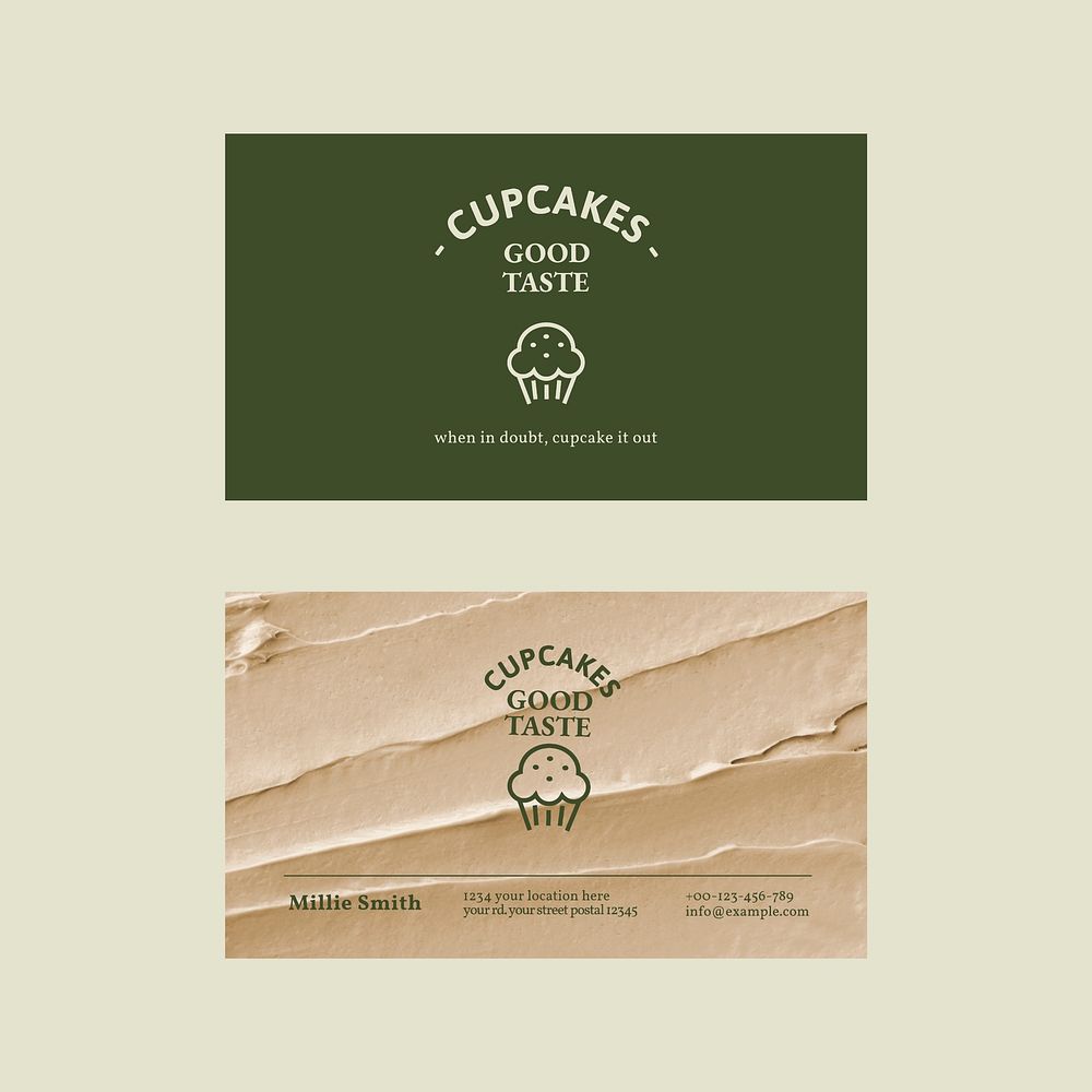 Bakery business card template vector in green and beige with frosting texture