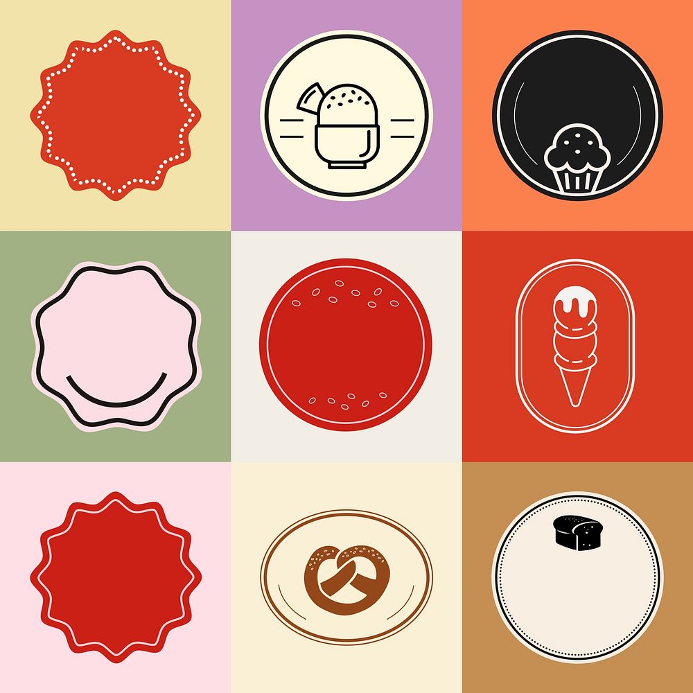 Food badge element vector set