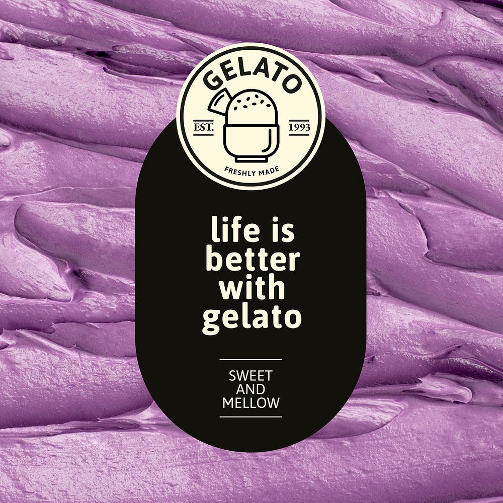 Gelato template vector with purple frosting texture for social media