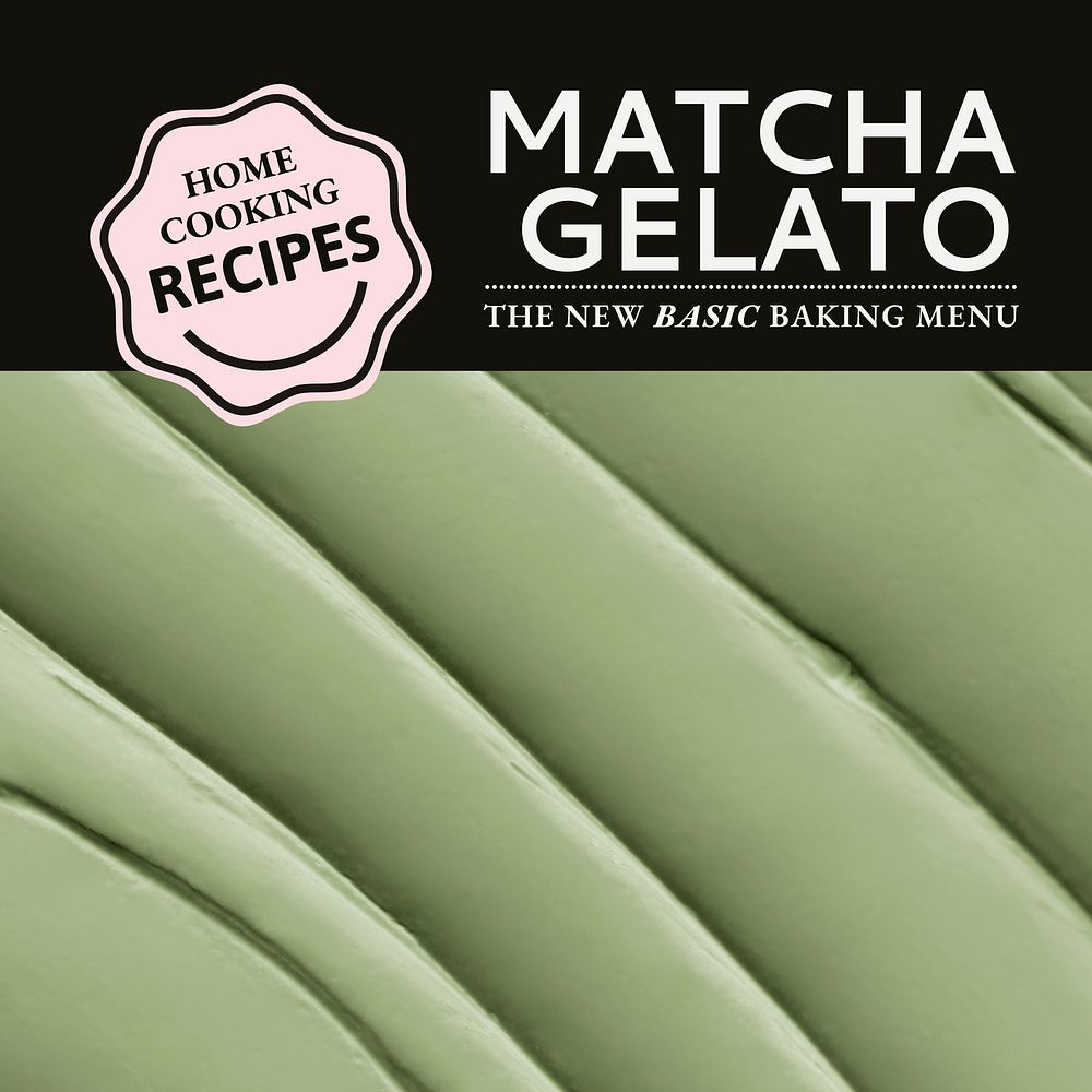 Gelato template vector with matcha frosting texture for social media