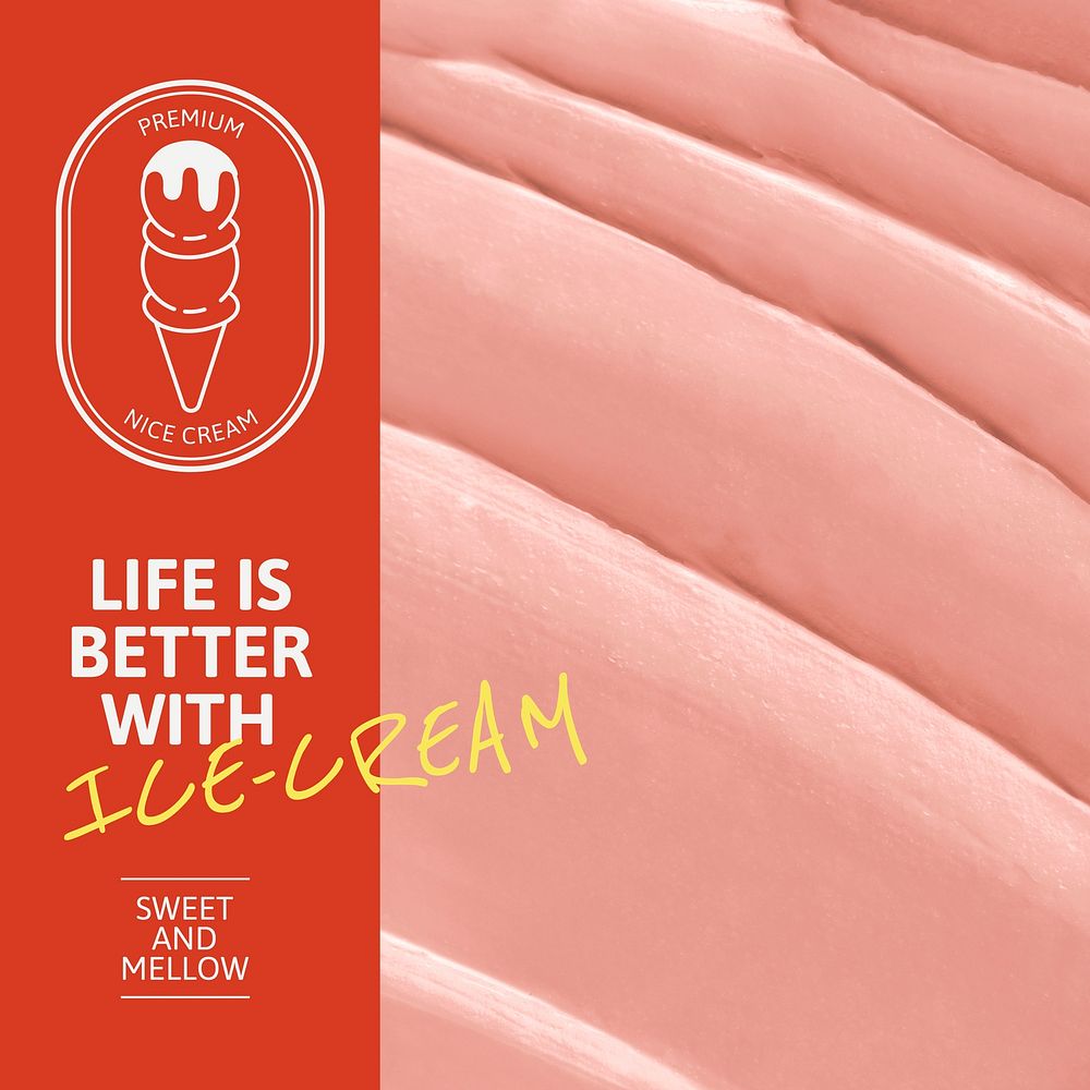 Ice cream template vector with pink frosting texture for social media