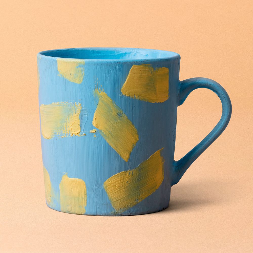 Acrylic painted mug mockup psd in aesthetic creative style
