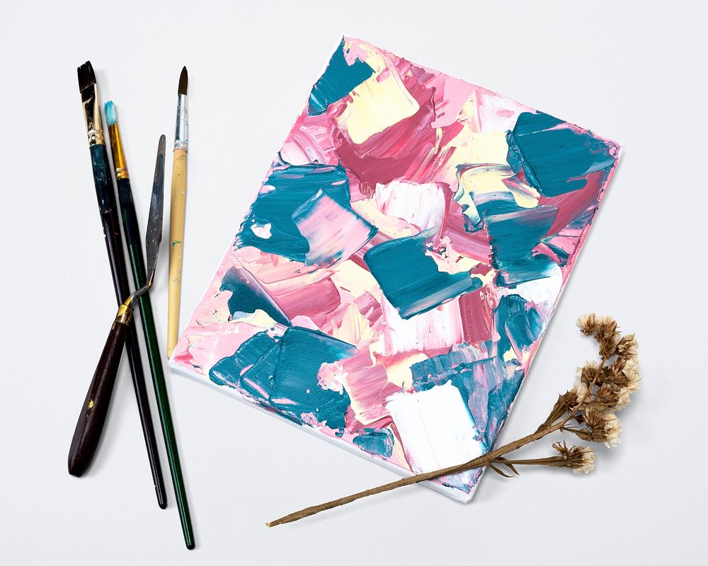 Canvas mockup psd with abstract acrylic painting