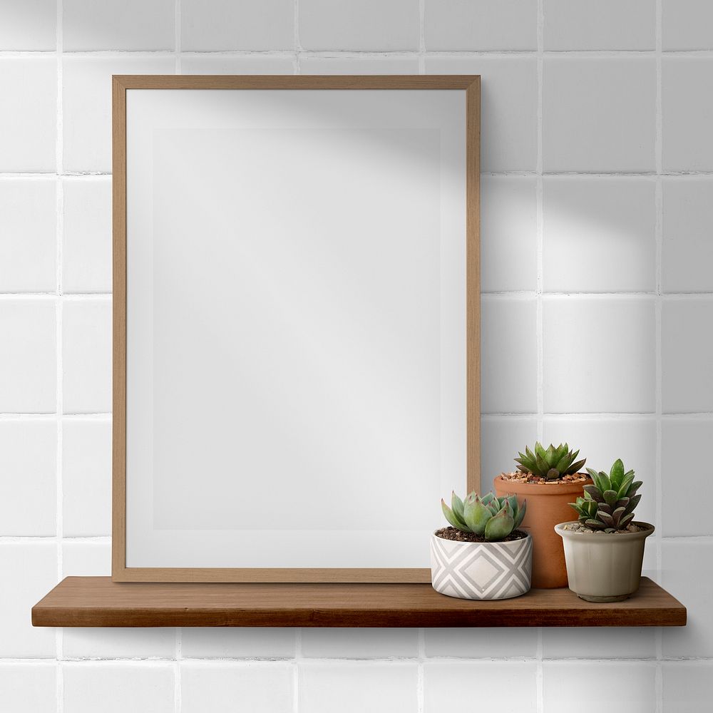 Modern picture frame on a shelf
