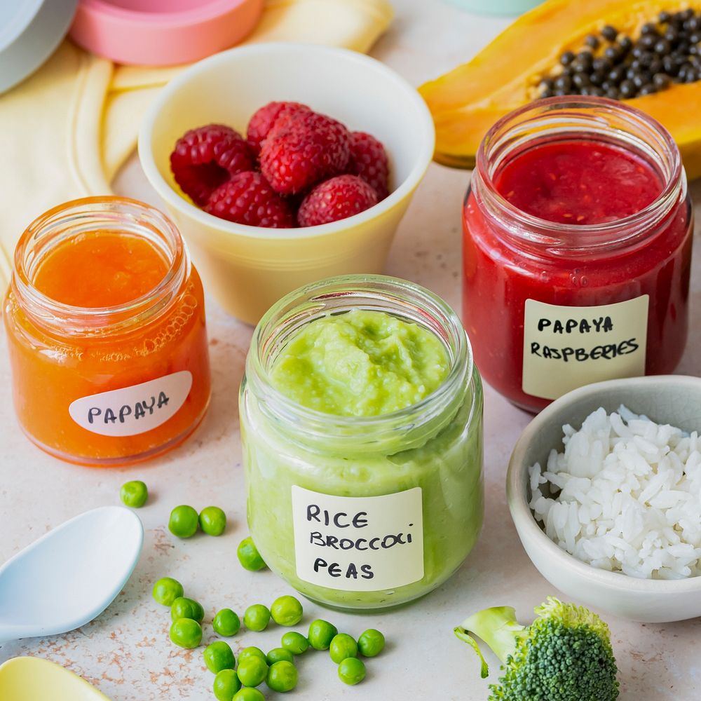 Homemade vegetable puree organic baby food jars