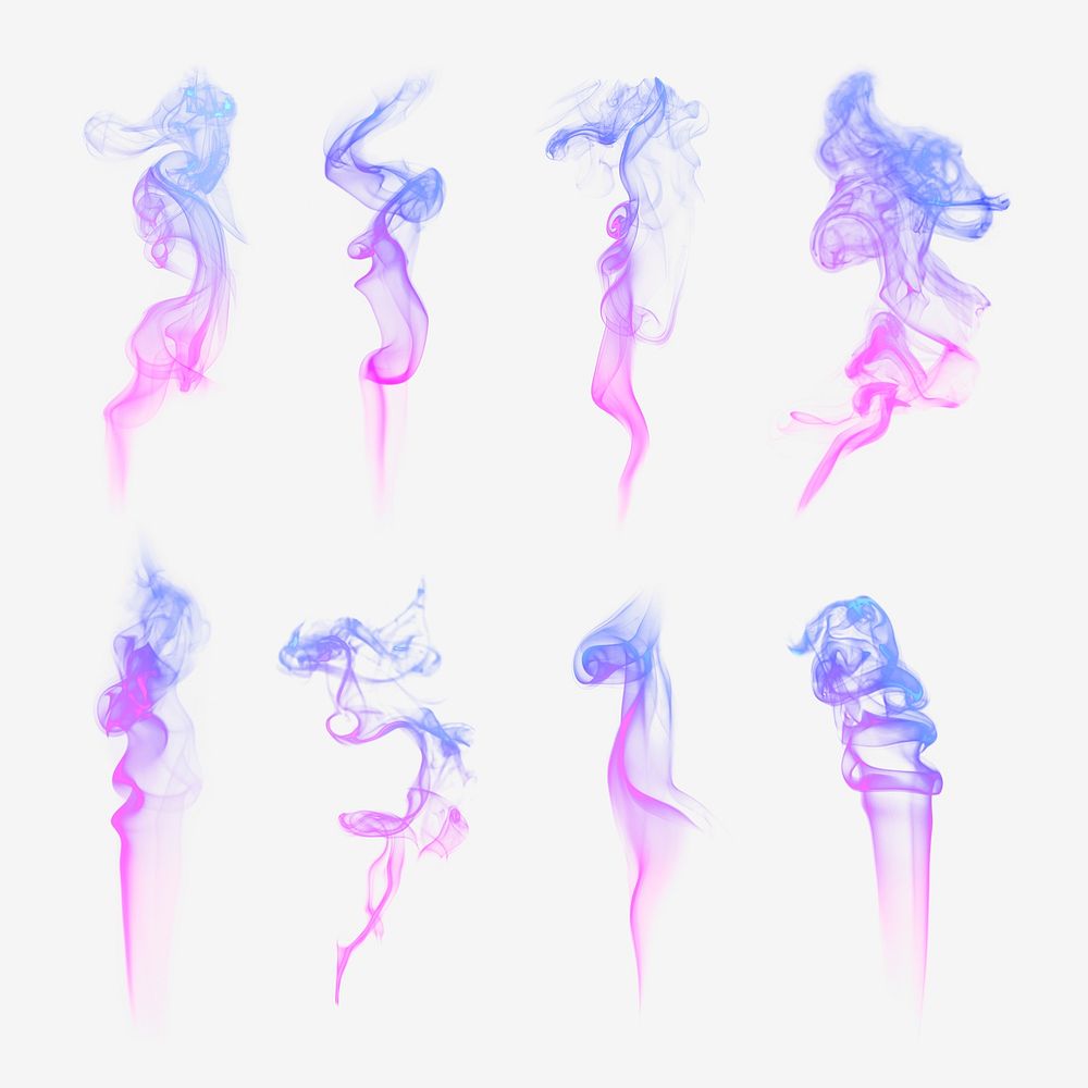 Neon smoke element psd, in purple set