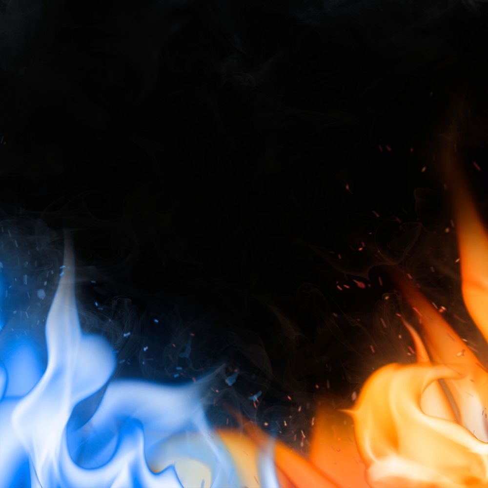 Flame border background, black realistic blue fire image psd