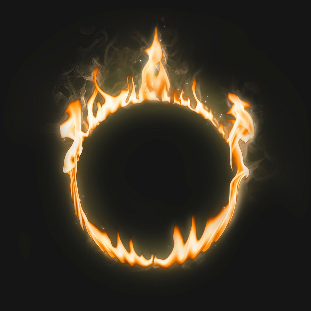 Flame frame, circle shape, realistic burning fire psd