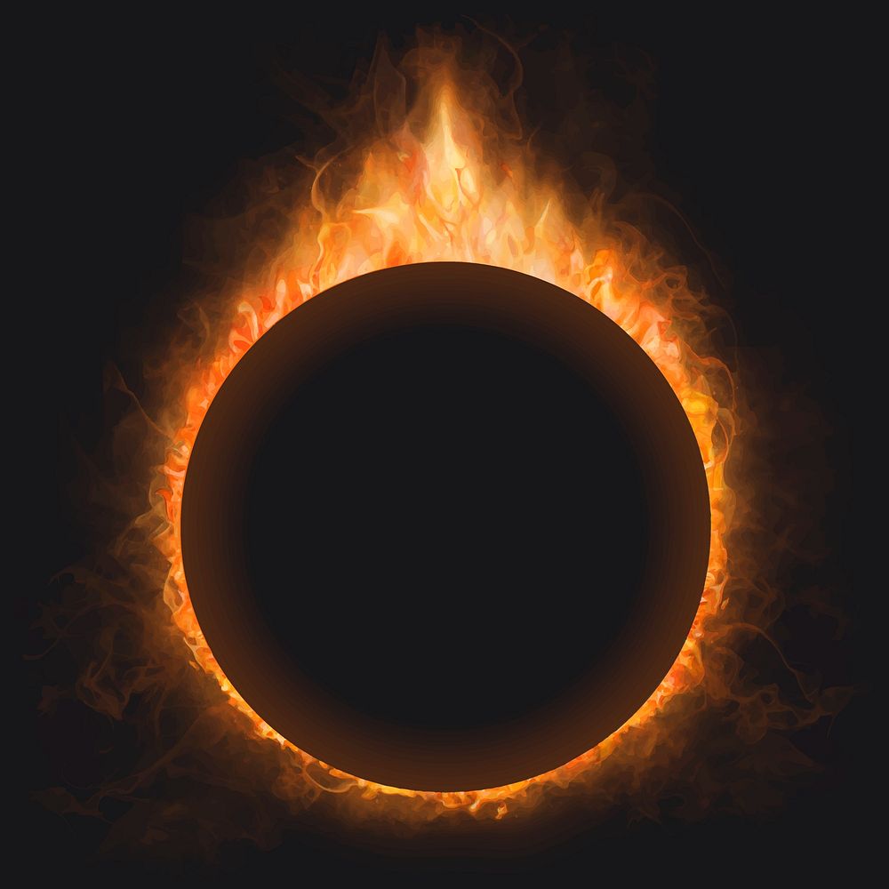 Flame frame, circle shape, realistic burning fire vector