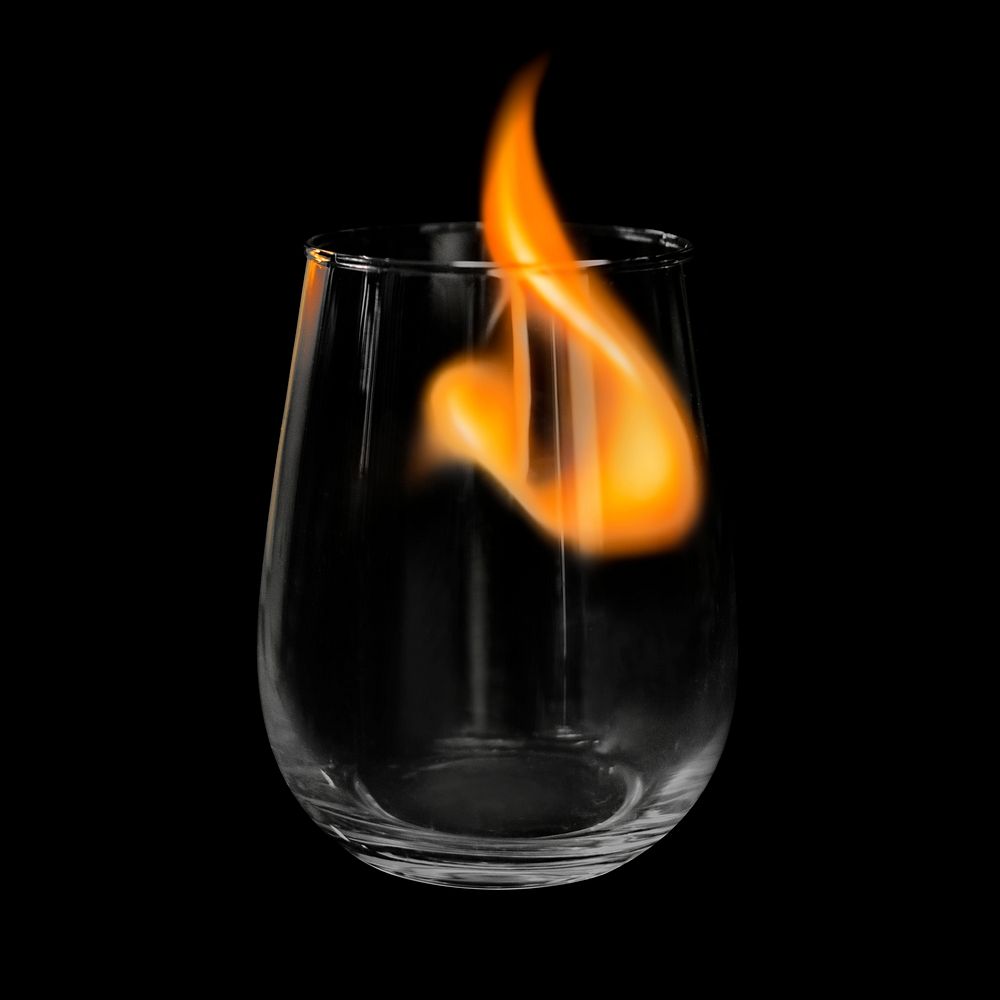 Flaming tumbler glass image, aesthetic burning fire effect psd