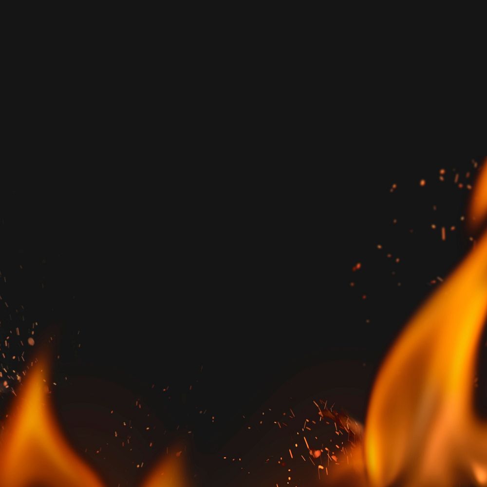 Fire sparks background, realistic flame border, black design space