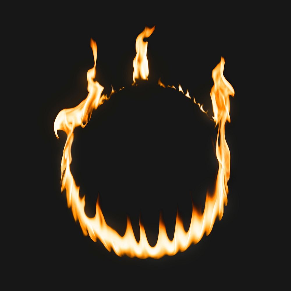 Flame frame, circle shape, realistic burning fire psd