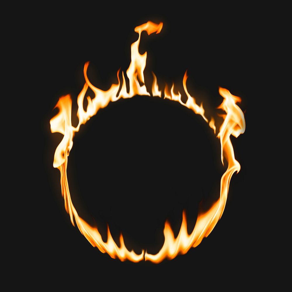 Flame frame, circle shape, realistic burning fire psd