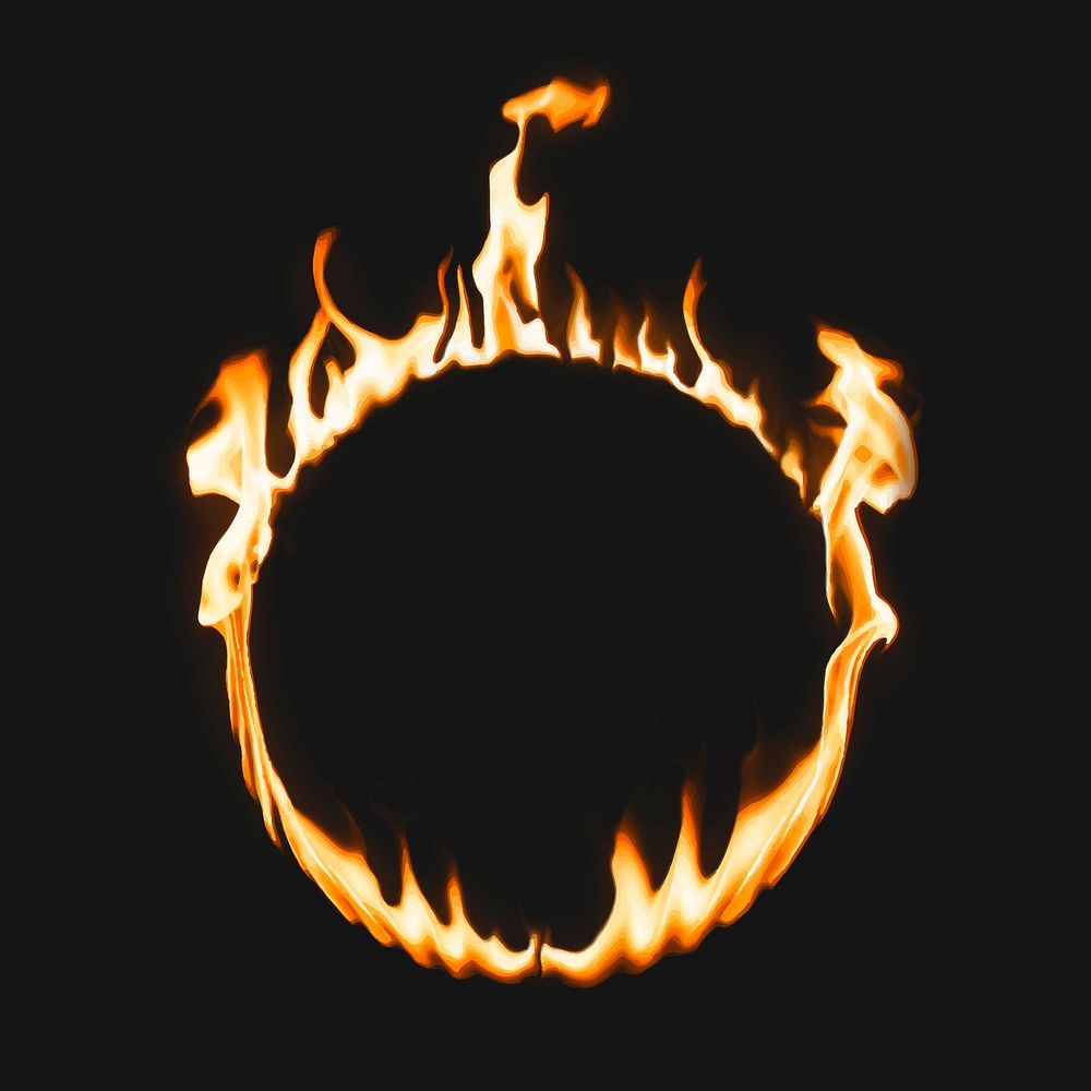 Flame frame, circle shape, realistic burning fire vector