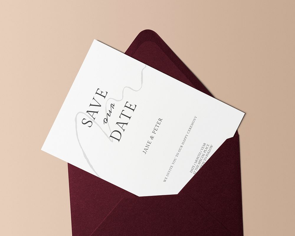 Wedding invitation card mockup psd, aesthetic design, red envelope