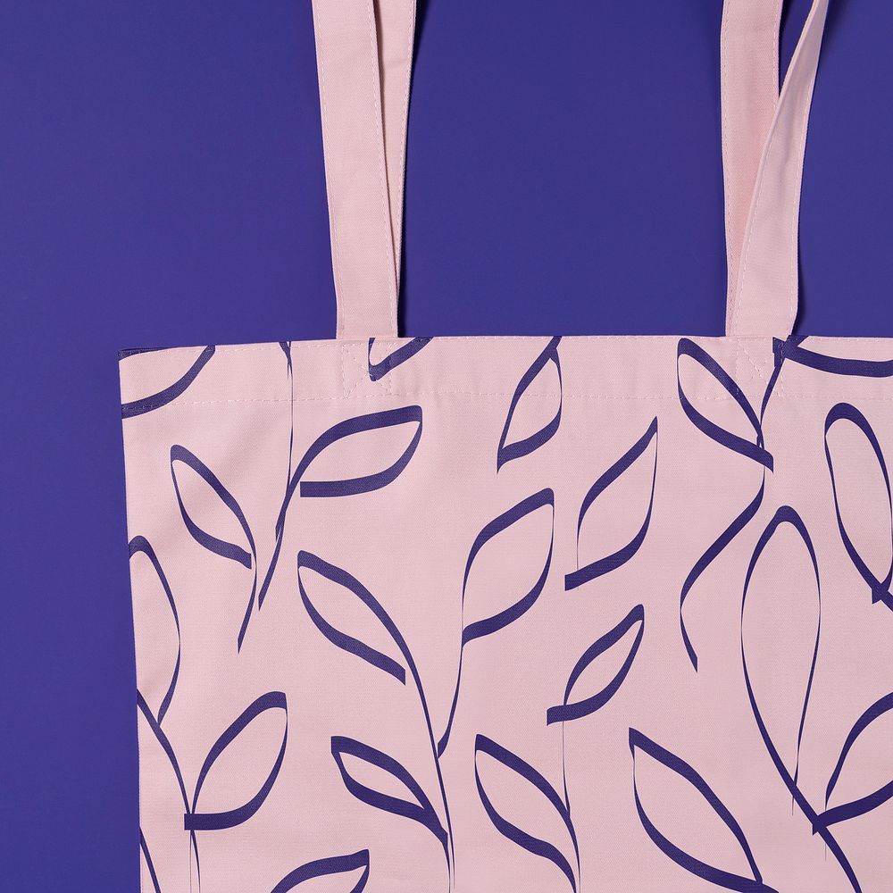 Pink tote bag mockup psd, floral pattern, eco-friendly bag